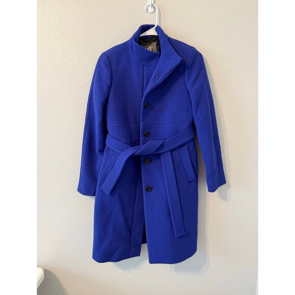 J. Crew Double Cloth Wool Blend Blue Belted Trench Coat‎ Women's Size:8P - Picture 1 of 10